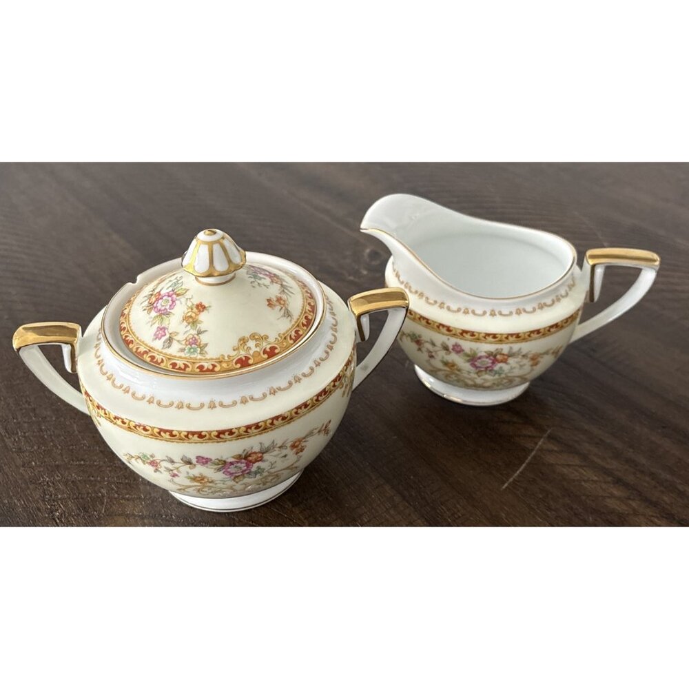 Noritake Arlene Japan Lidded Sugar bowl and creamer jug-Pre-Owned READ